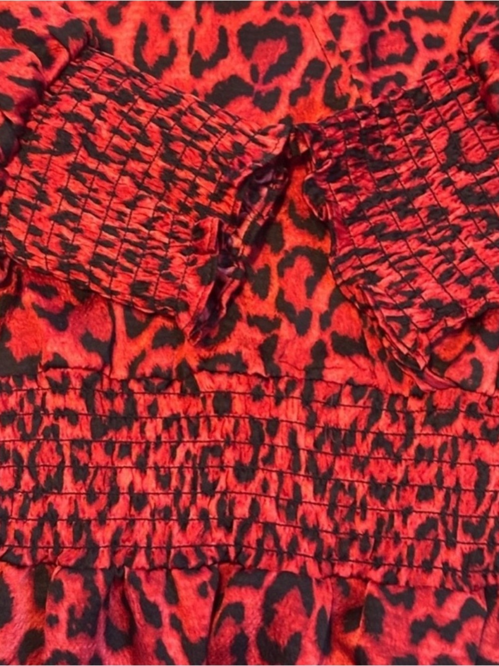 Michael Kors Julia Dress XL Red Leopard Smocked Ruffle NWT - Picture 9 of 15